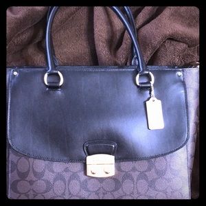 Brown and black coach purse gold hardware